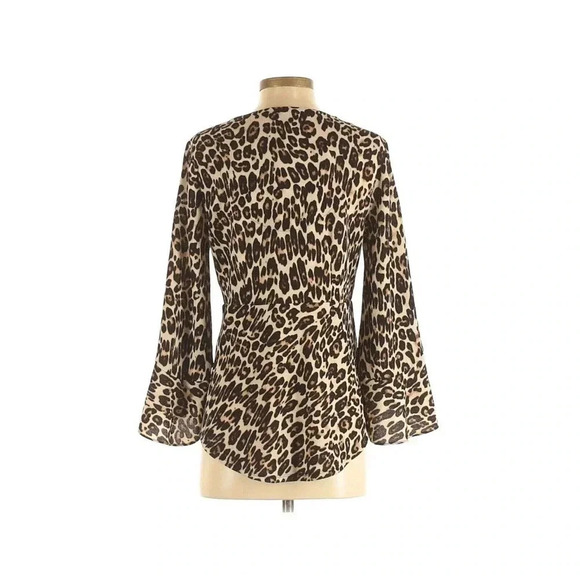 Chico's Size S  Lavish Cheetah Lace Up Flare Sleeve Top Blouse NEW!! - Picture 2 of 3